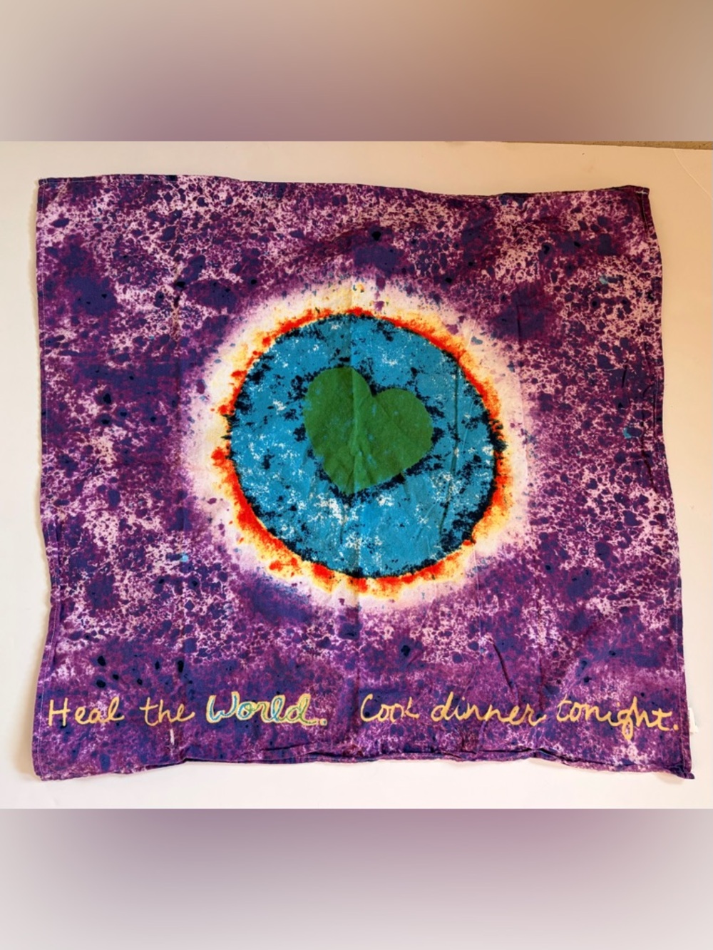 Penzeys Tie Dye Wall Hanging Heal the World Cotton Tapestry Kitchen Hippie Boho